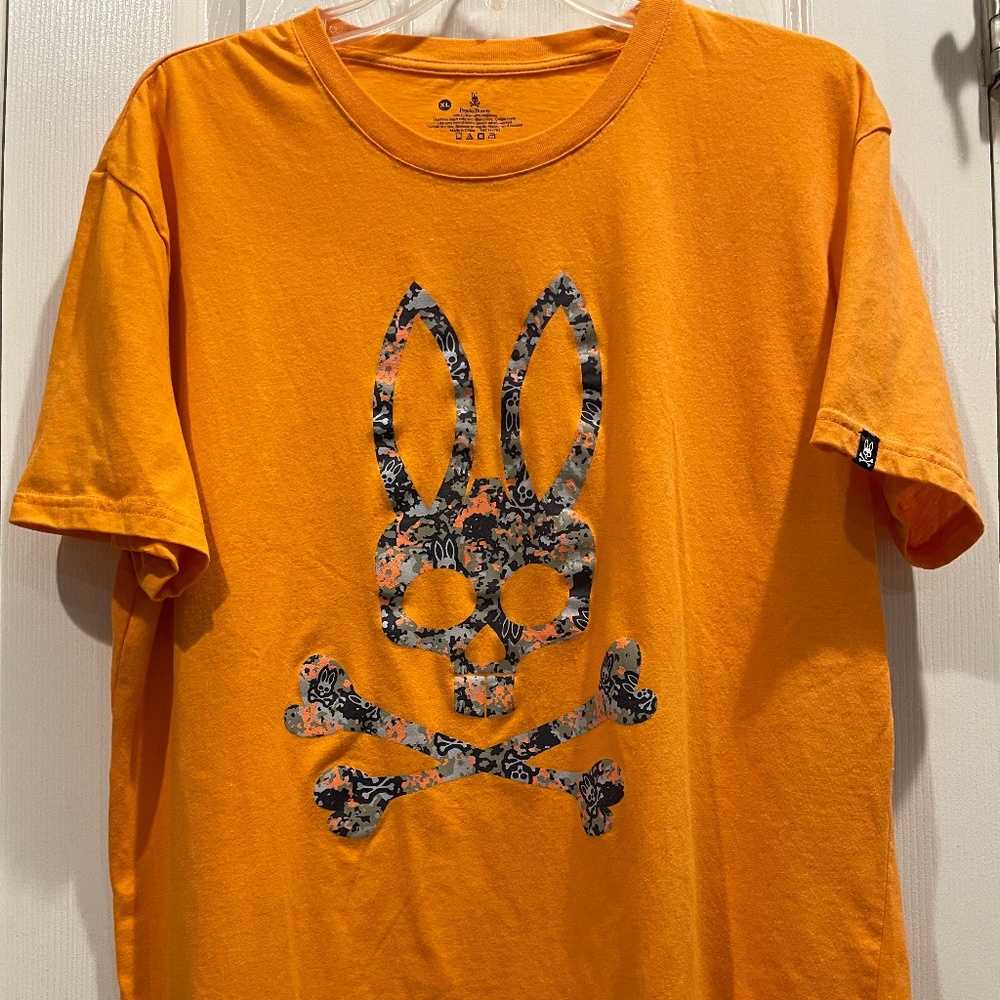 Psycho Bunny Blue/Gray Graphics Tangelo Orange Men's Short Sleeve X-Large Shirt